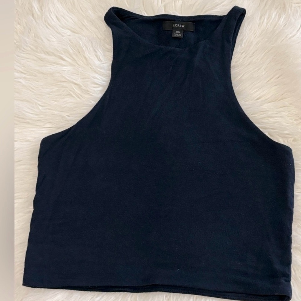 J. Crew Navy Ribbed High-Neck Tank Top